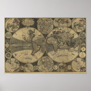 Poster Carte du monde de l'Antiquité vintage 1702 par Geo