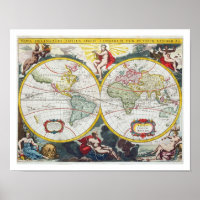 Carte du Monde, début du 18ème siècle (gravure col