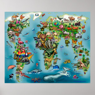 Poster Carte du monde des animaux