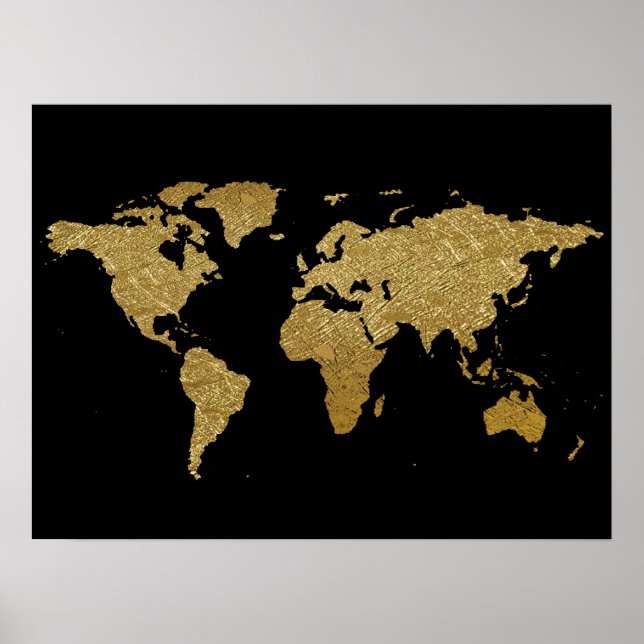 Poster carte du monde des couleurs dorées (Devant)