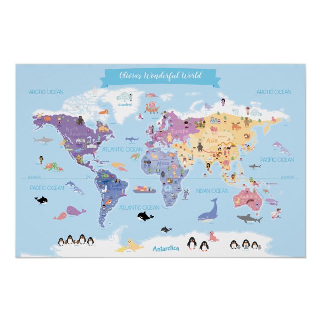 Poster Carte du monde des enfants doux et merveilleux (Devant)