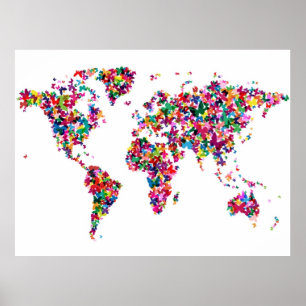 Poster Carte du monde des papillons