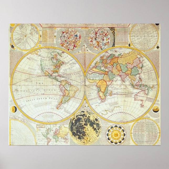 Poster Carte du monde double hémisphère (Devant)