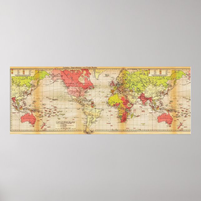 Poster Carte du monde Empires et Commerce 1918 (Devant)