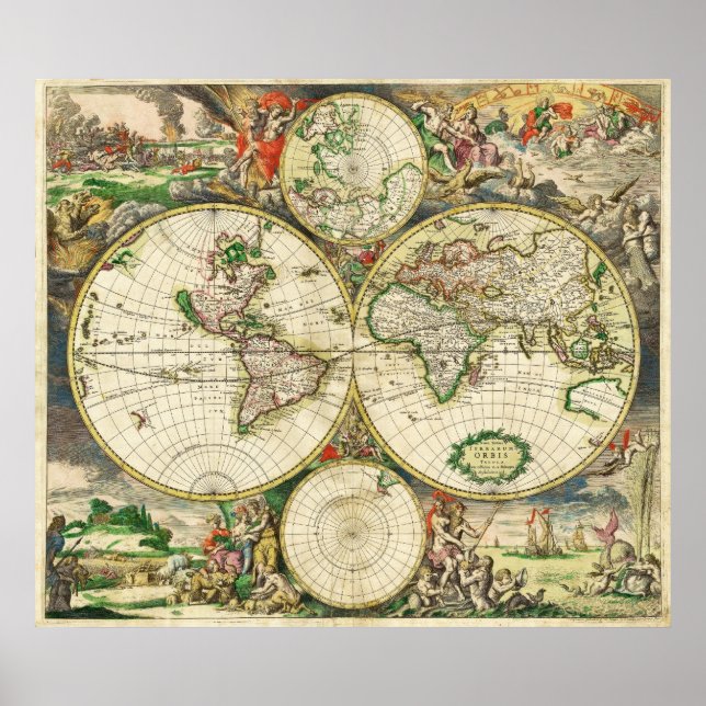 Poster Carte du monde en 1689 par Gerard van Schagen (Devant)