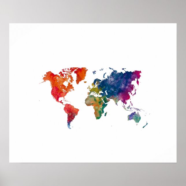 Poster Carte du monde en aquarelle (Devant)