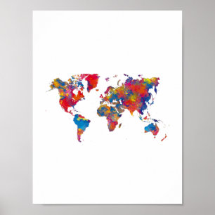 Poster Carte du monde en aquarelle