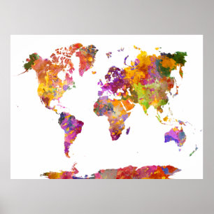 Poster Carte du monde en aquarelle 01