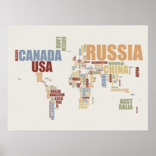 Poster Carte du monde en mots