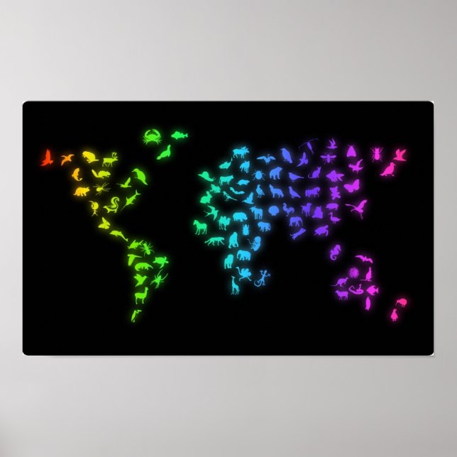 Poster Carte du monde faite d'animaux (Devant)