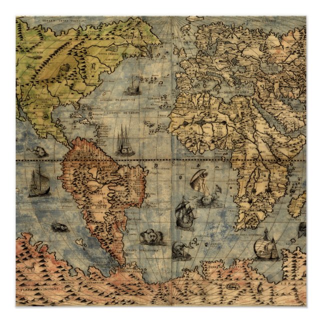 Poster Carte du monde Forlani Antiquev 1565 Renaissance (Devant)
