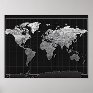 Poster carte du monde galaxie noir et blanc 4
