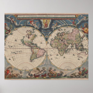 Poster Carte du monde Globe Travel Antique