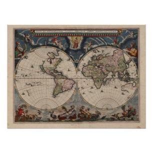 Poster Carte du monde Globe Travel Antique