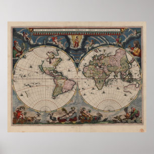 Poster Carte du monde Globe Travel Antique