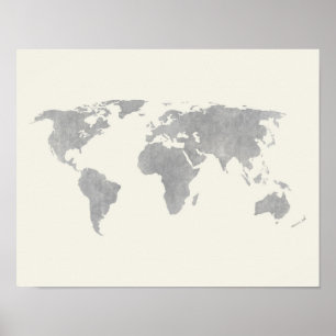Poster Carte du monde gris sur arrière - plan de toile