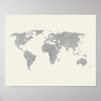 Poster Carte du monde gris sur arrière - plan de toile