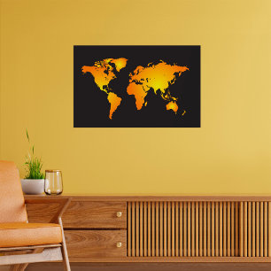 Poster Carte du monde lumineux en orange et jaune