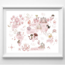 Carte du monde magique des filles, sirènes roses e