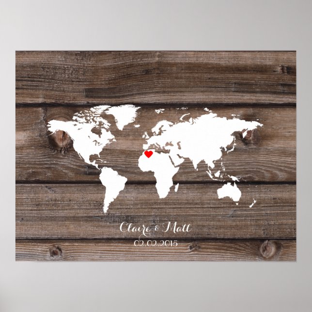Poster carte du monde mariage livre d'invités panneau de  (Devant)