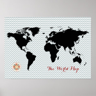 Poster carte du monde noir à chevron