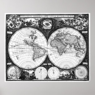 Poster Carte du monde noir et blanc (1665)