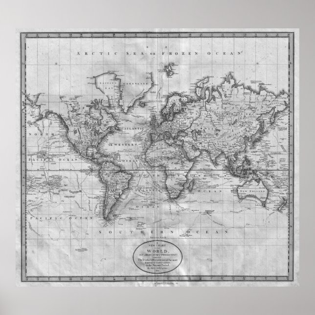 Poster Carte du monde noir et blanc (1801) (Devant)