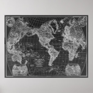 Poster Carte du monde noir et blanc (1922) Inverse