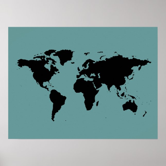 Poster carte du monde noir et bleu (Devant)