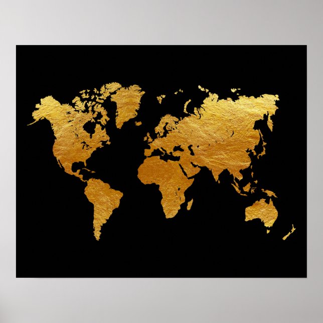 Poster Carte du monde noir et or (Devant)