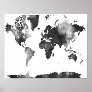 Poster CARTE du MONDE noire et blanche