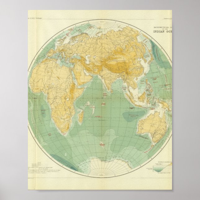 Poster Carte du monde Océan Indien, Europe, Asie, Afrique (Devant)