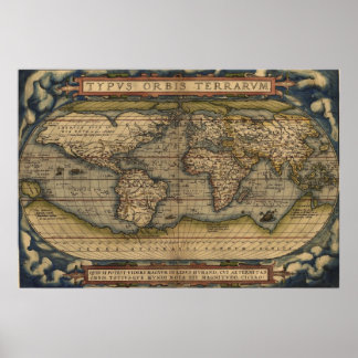 Poster Carte du monde Ortelius 1570