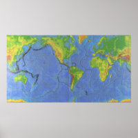 Carte du monde physique 1994 - Plaques tectoniques