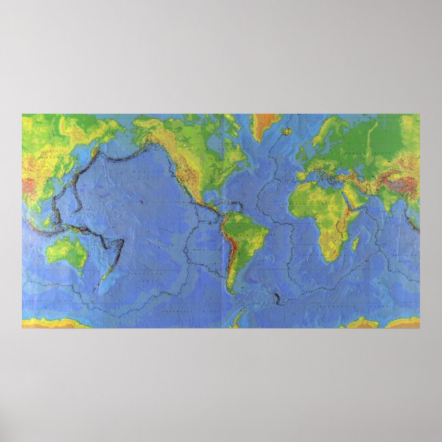 Poster Carte du monde physique 1994 - Plaques tectoniques (Devant)