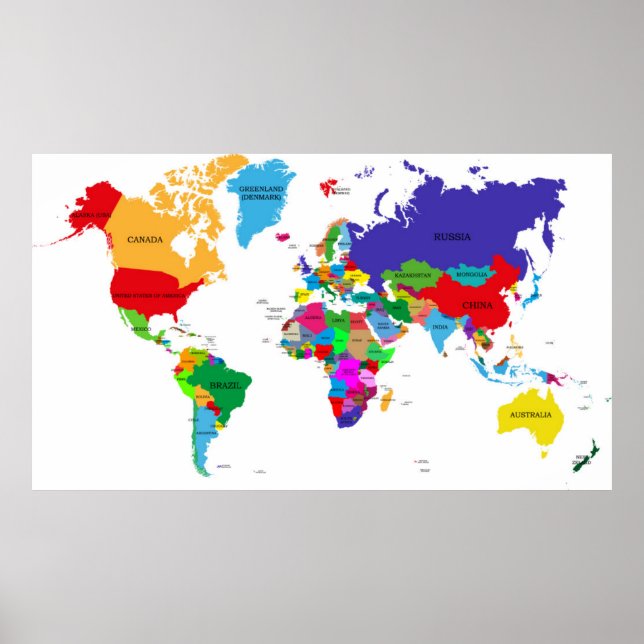Poster Carte du monde politique coloré (Devant)