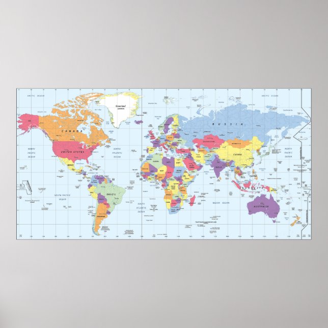 Poster Carte du monde politique sans couleur (Devant)