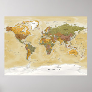 Poster Carte du monde politique style vintage Miller