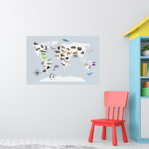 Poster Carte du monde pour enfants Animaux