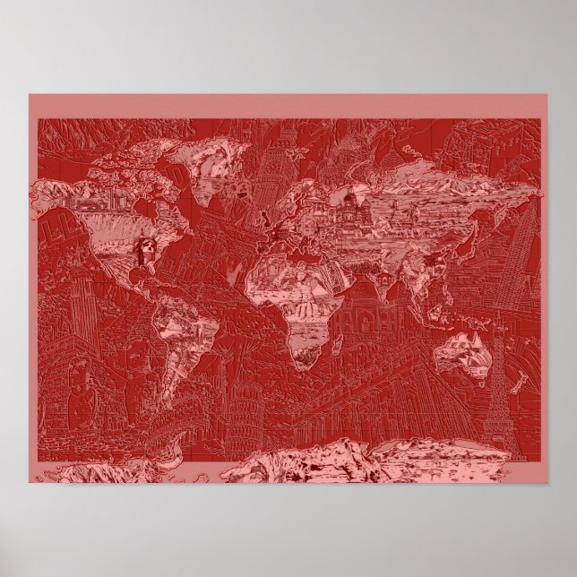 Poster carte du monde rouge 1 (Devant)