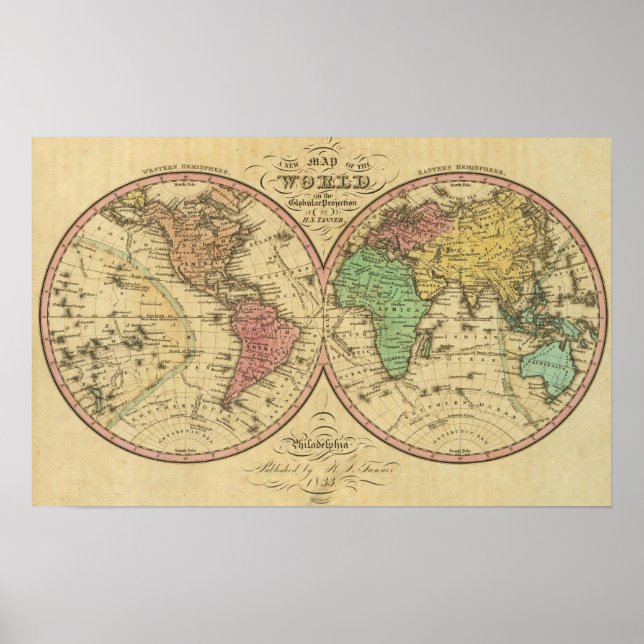 Poster Carte du monde sur la projection mondiale (Devant)