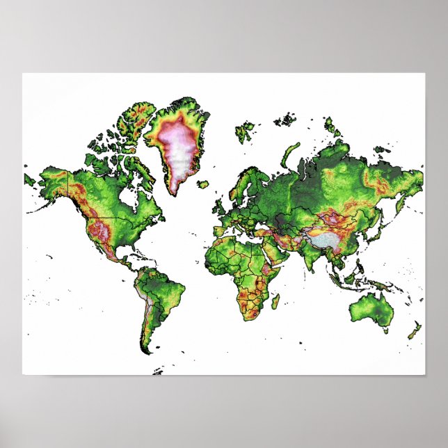 Poster Carte du monde topographique (Devant)