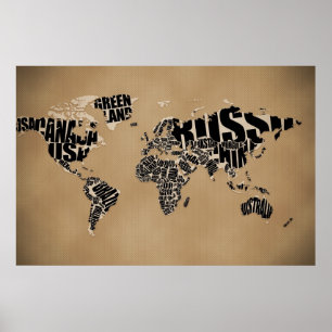 Poster Carte du monde typographique