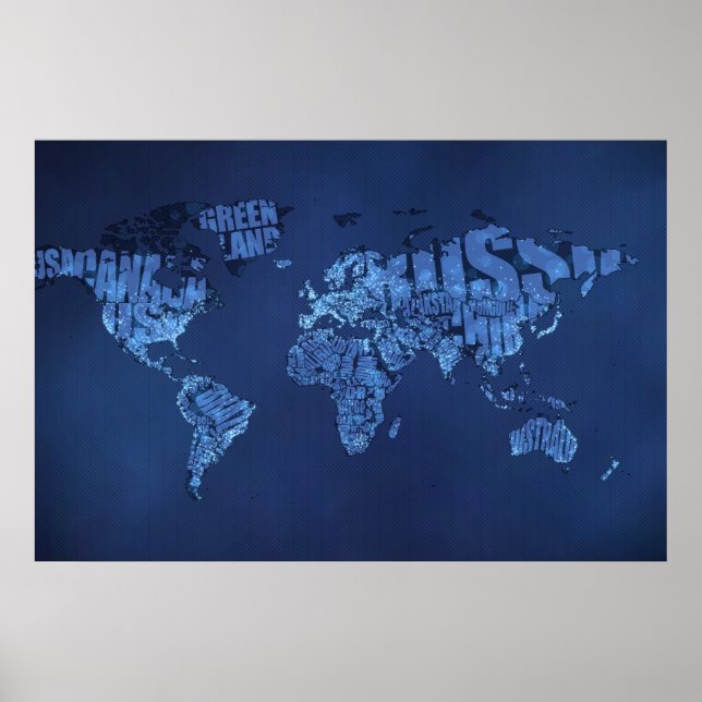 Poster Carte du monde typographique (Nuit) (Devant)