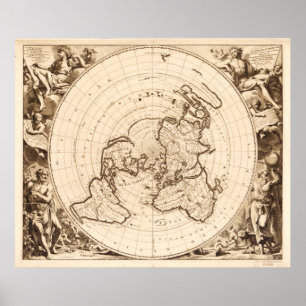 Poster Carte du monde vers 1713 (Planisphere terrestre)