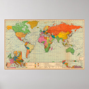 poster carte du monde vintage