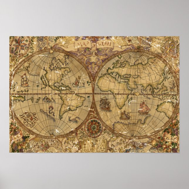 Poster Carte du monde vintage (Devant)