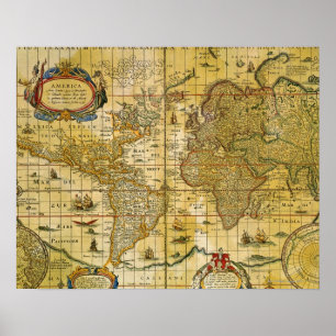 Poster Carte du monde vintage