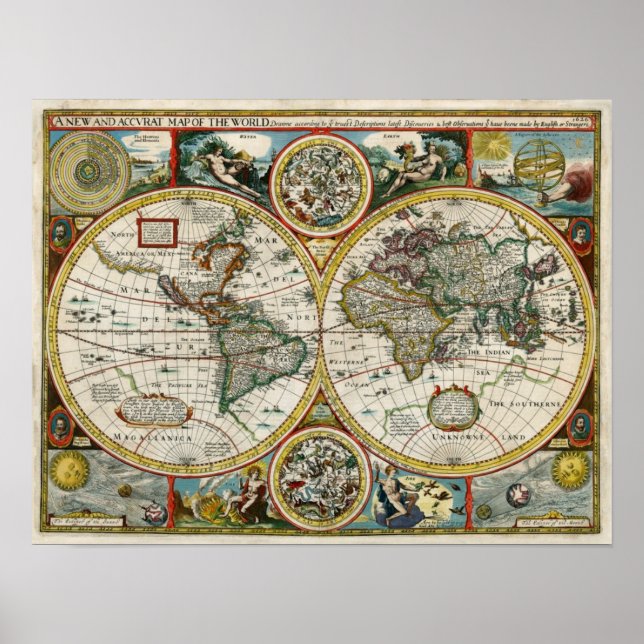 Poster Carte du monde Vintage 1627 (Devant)