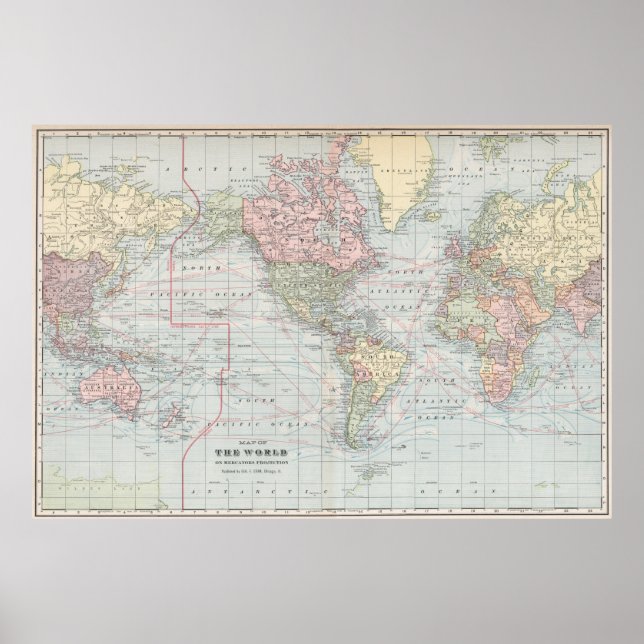 Poster Carte du monde vintage (1901) (Devant)